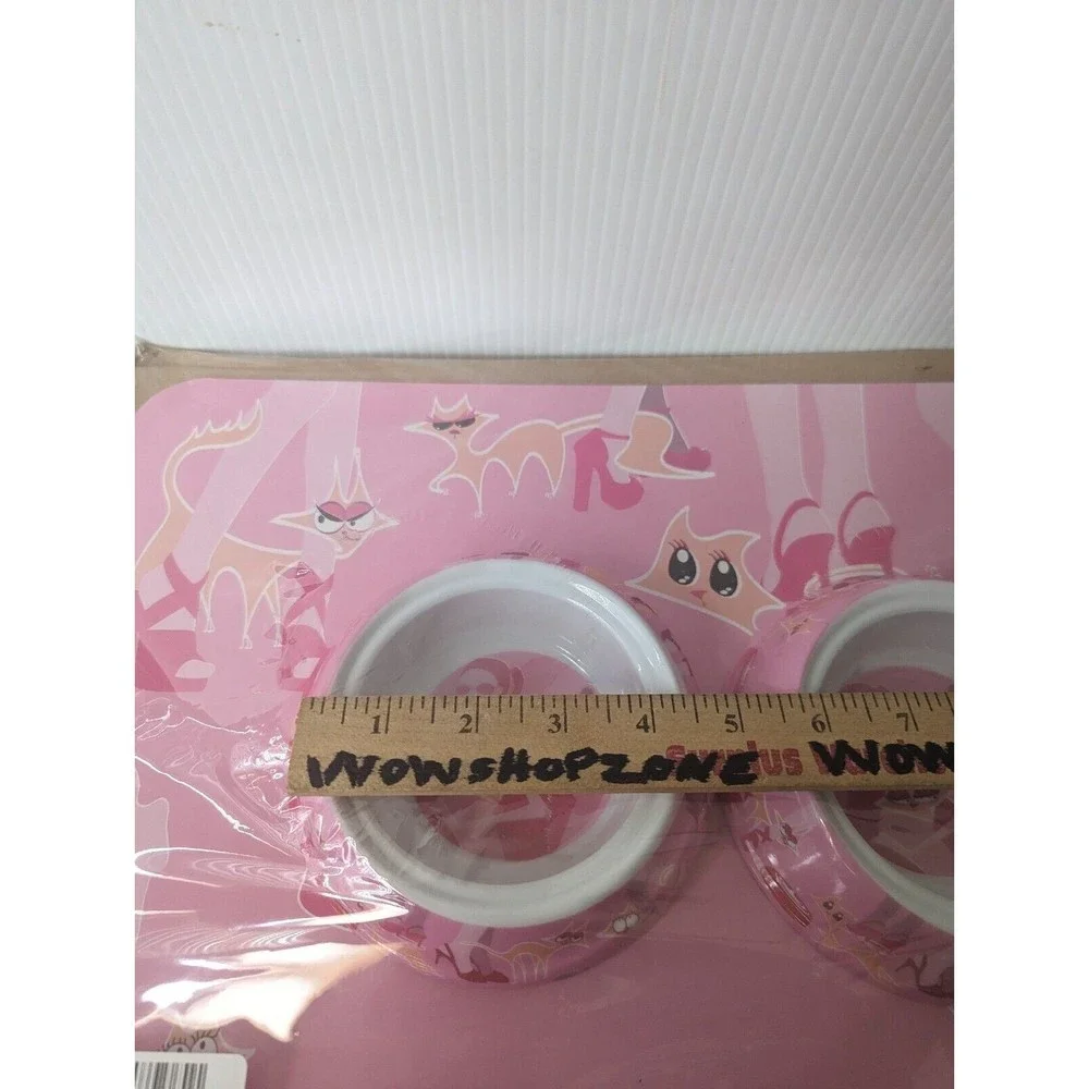 PetEgo Dog Cat Bowl Dish Placement Set Italian Style Whimsical Cartoon Pink NEW